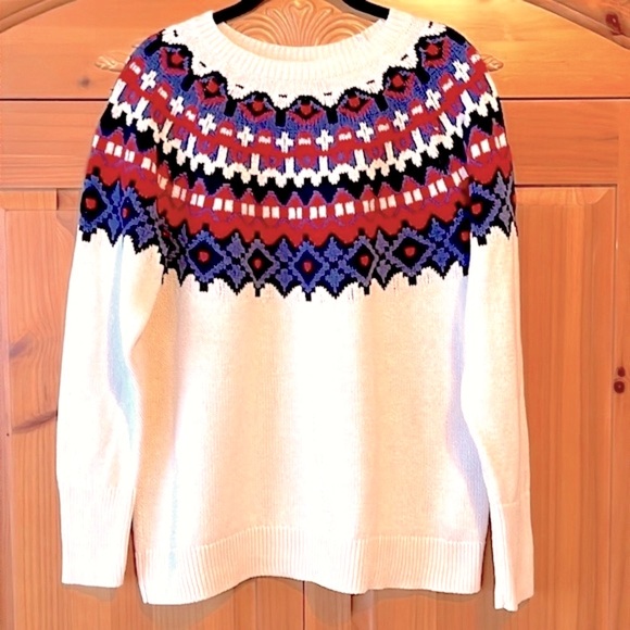 🌟HP🌟As Seen on Hallmark Chaps Fair Isle Yoke Sweater - Picture 1 of 10